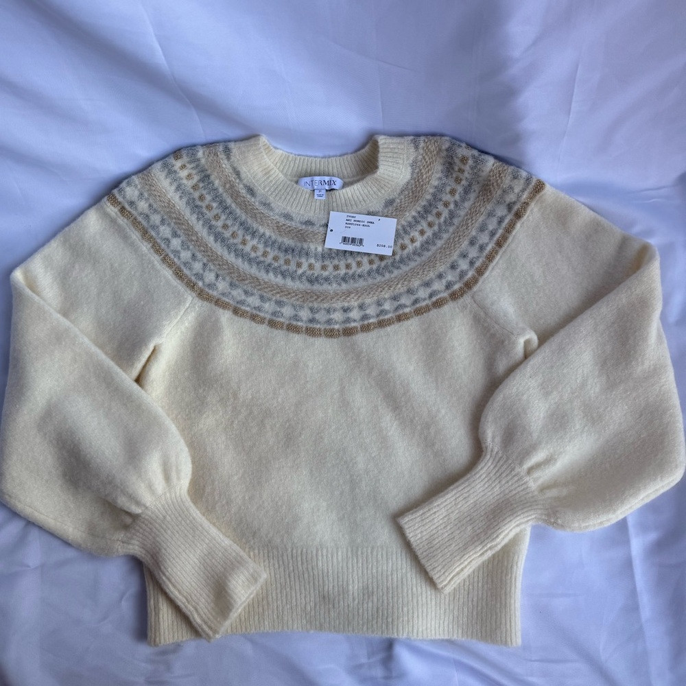 INTERMIX Ivory Ari Nordic Sweater | Wool & Cashmere | NWT | $258 Retail